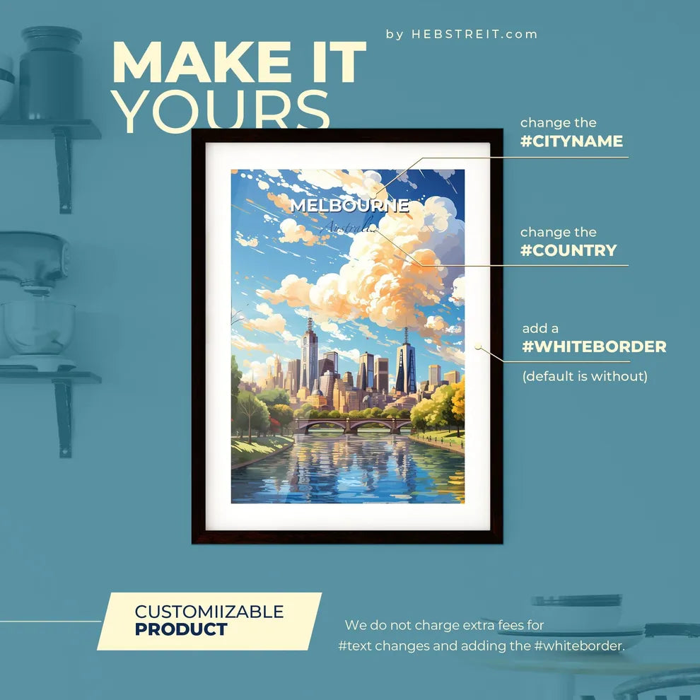 Melbourne Australia Skyline - A River With A Bridge And A City In The Background - Customizable Travel Gift Default Title