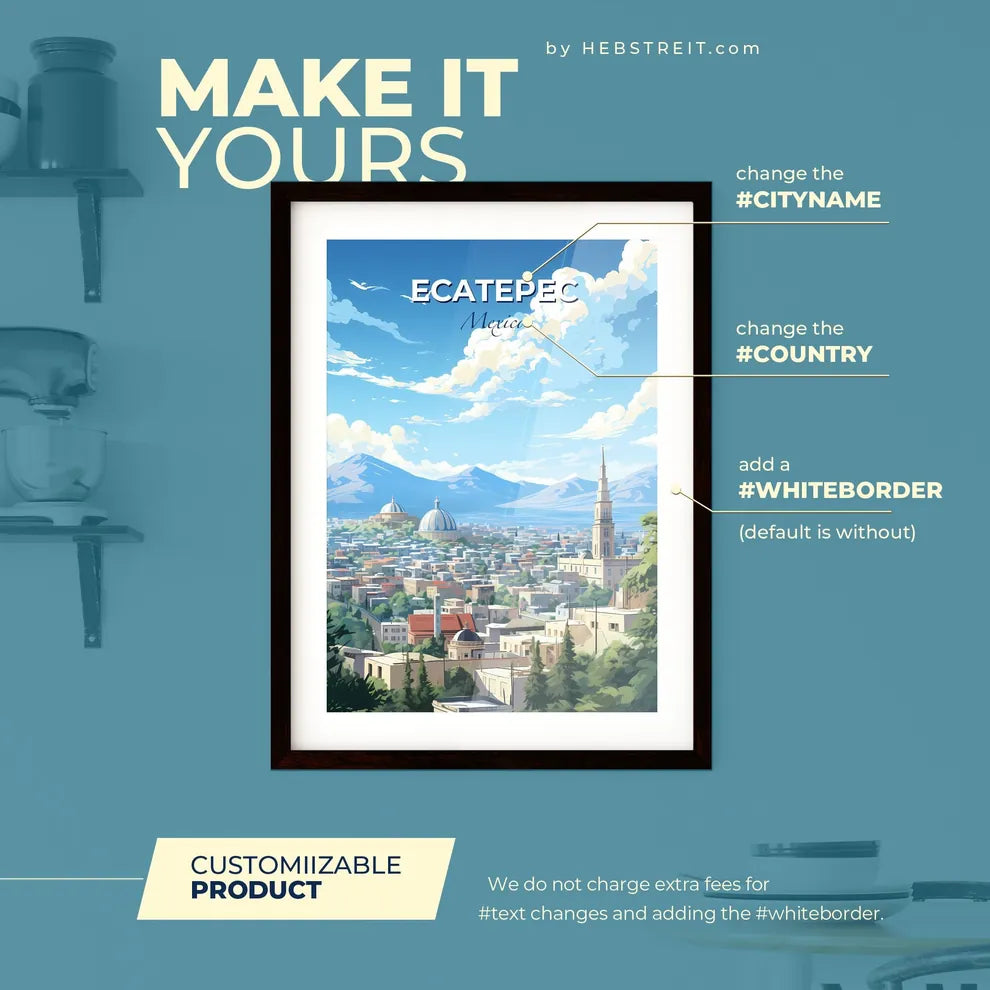 Ecatepec Mexico Skyline - A City With Mountains In The Background - Customizable Travel Gift Default Title