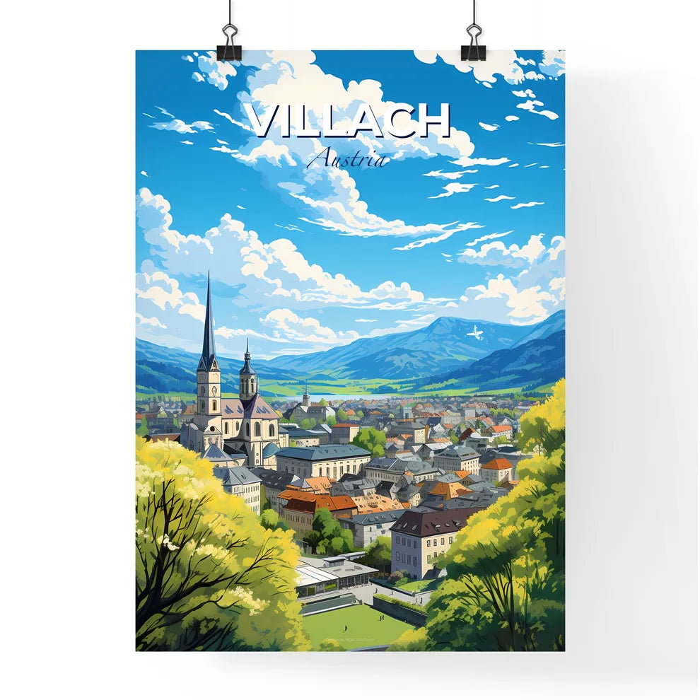 Villach Austria Skyline - A City With A Steeple And Trees - Customizable Travel Gift Default Title