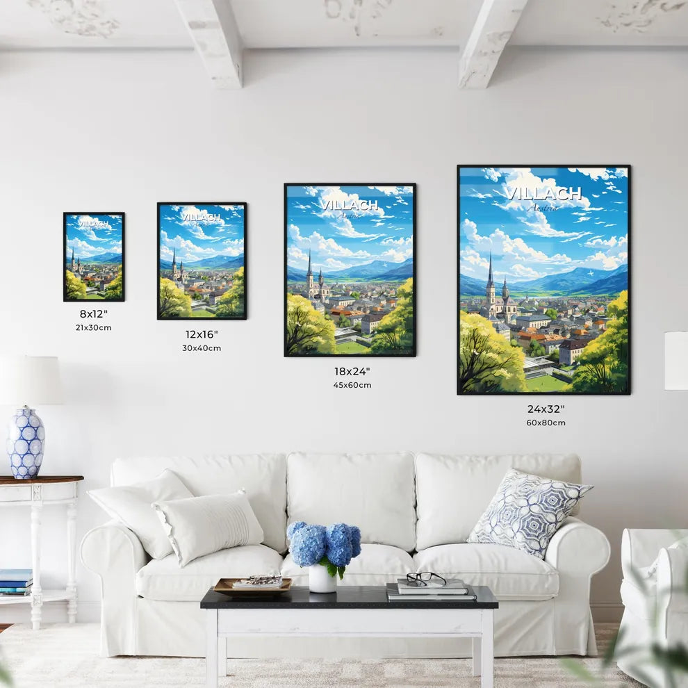 Villach Austria Skyline - A City With A Steeple And Trees - Customizable Travel Gift Default Title