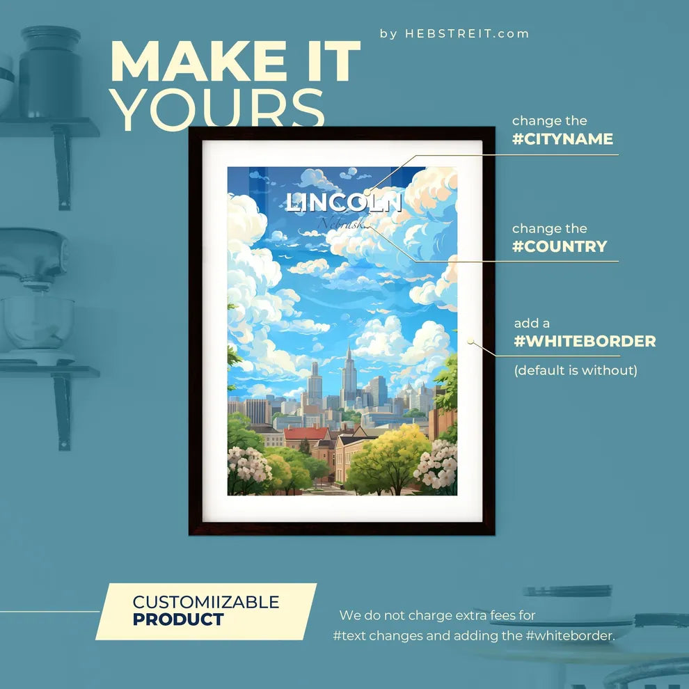 Lincoln Nebraska Skyline - A City Landscape With Trees And Buildings - Customizable Travel Gift Default Title