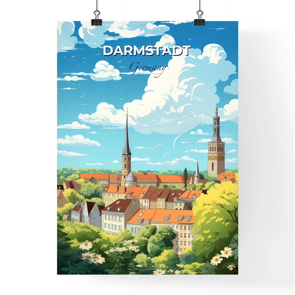 Darmstadt Hesse Germany Skyline - A City With Trees And Buildings - Customizable Travel Gift Default Title