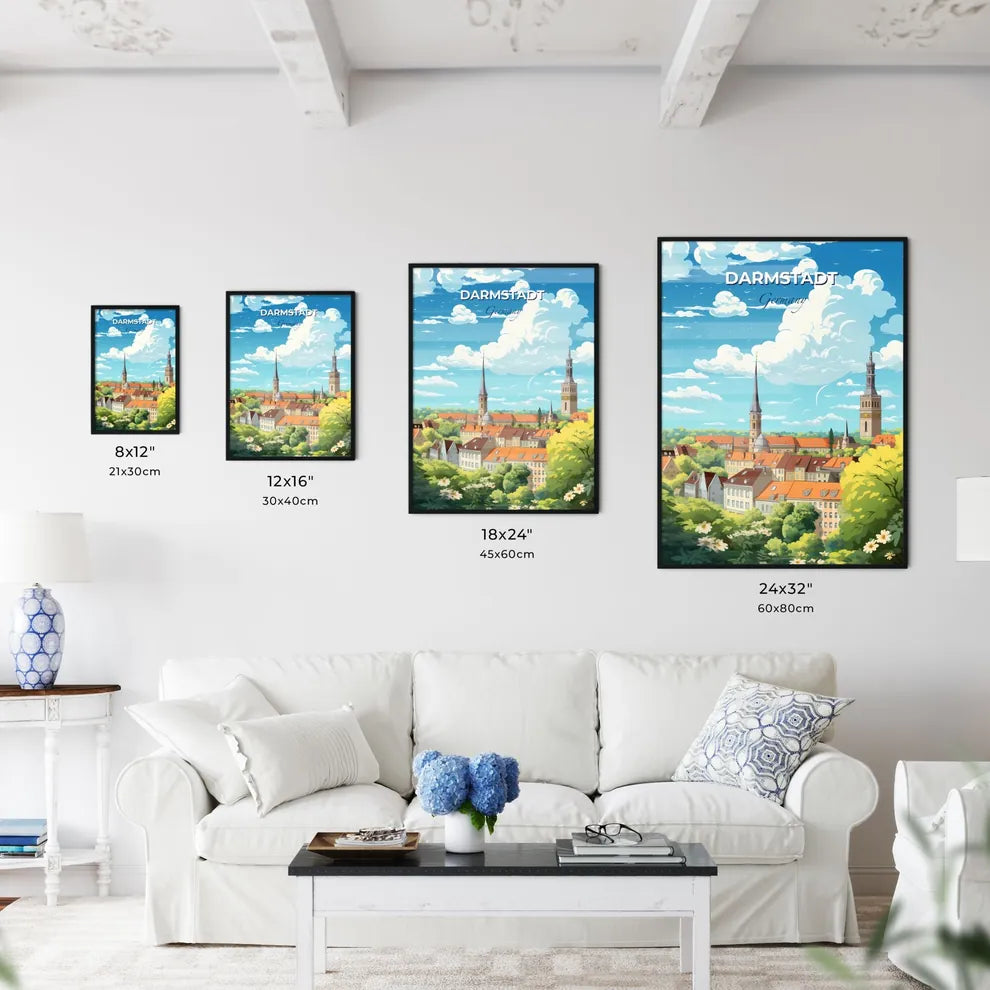 Darmstadt Hesse Germany Skyline - A City With Trees And Buildings - Customizable Travel Gift Default Title