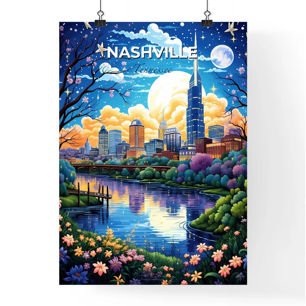Nashville Tennessee Skyline - A River With Trees And A City In The Background - Customizable Travel Gift Default Title