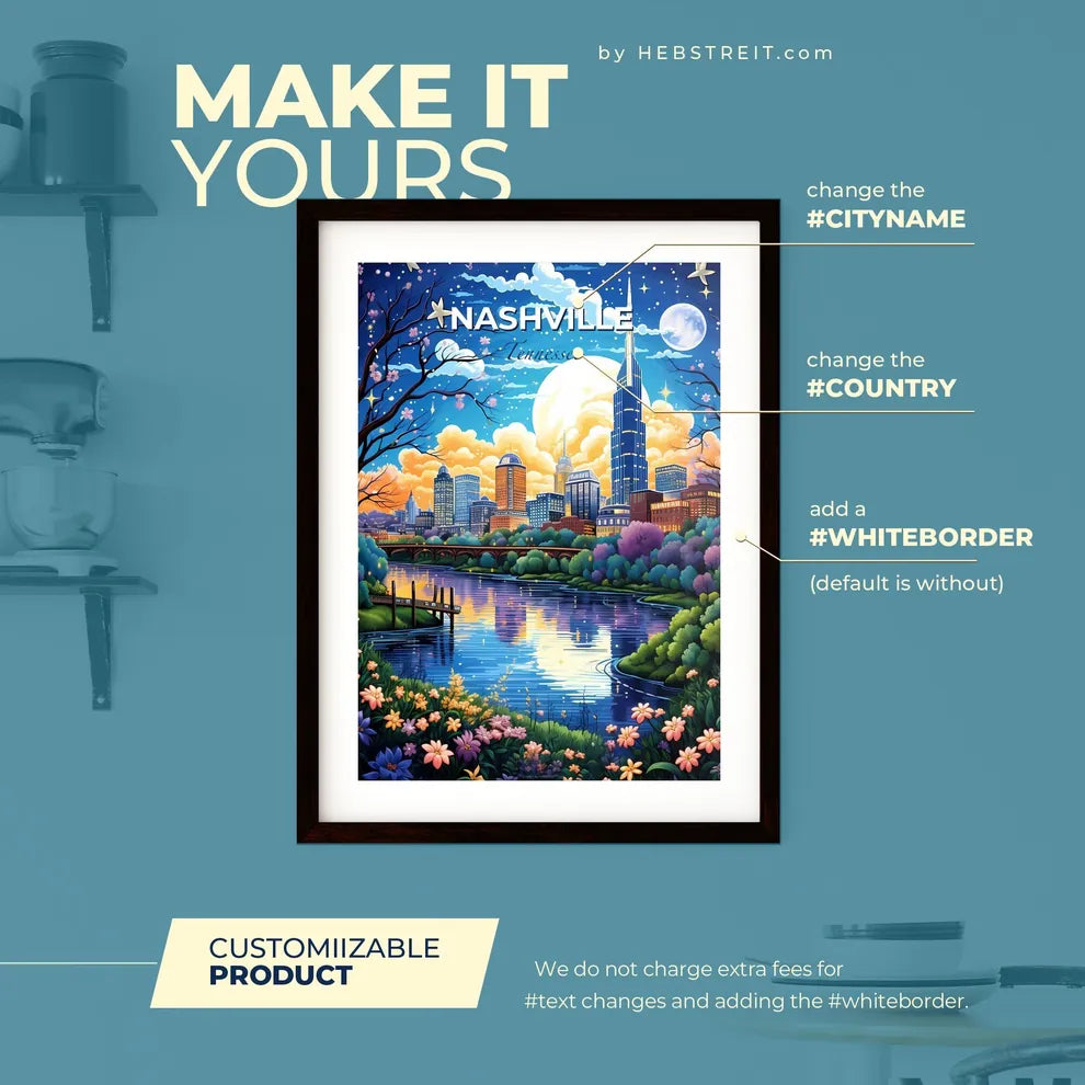 Nashville Tennessee Skyline - A River With Trees And A City In The Background - Customizable Travel Gift Default Title