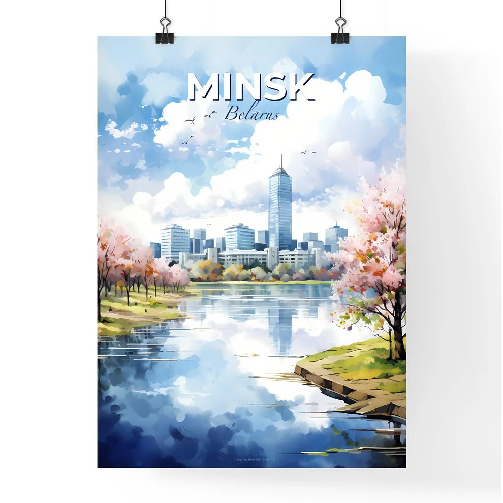 Minsk Belarus Skyline - A Watercolor Of A City With Trees And A River - Customizable Travel Gift Default Title