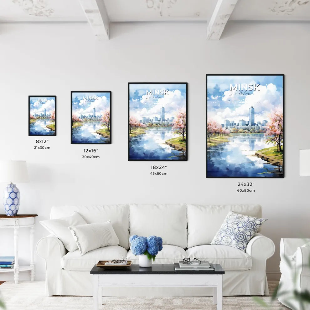 Minsk Belarus Skyline - A Watercolor Of A City With Trees And A River - Customizable Travel Gift Default Title