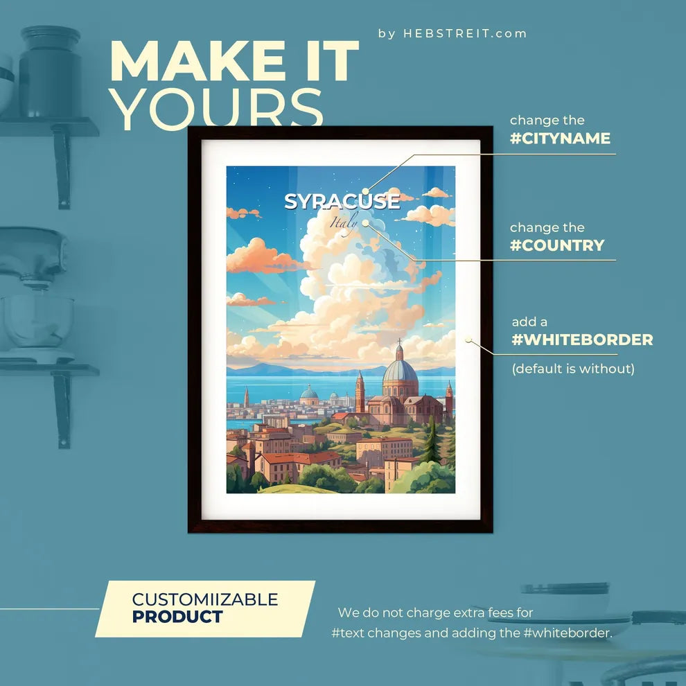 Syracuse Italy Skyline - A City With A Dome And A Body Of Water - Customizable Travel Gift Default Title