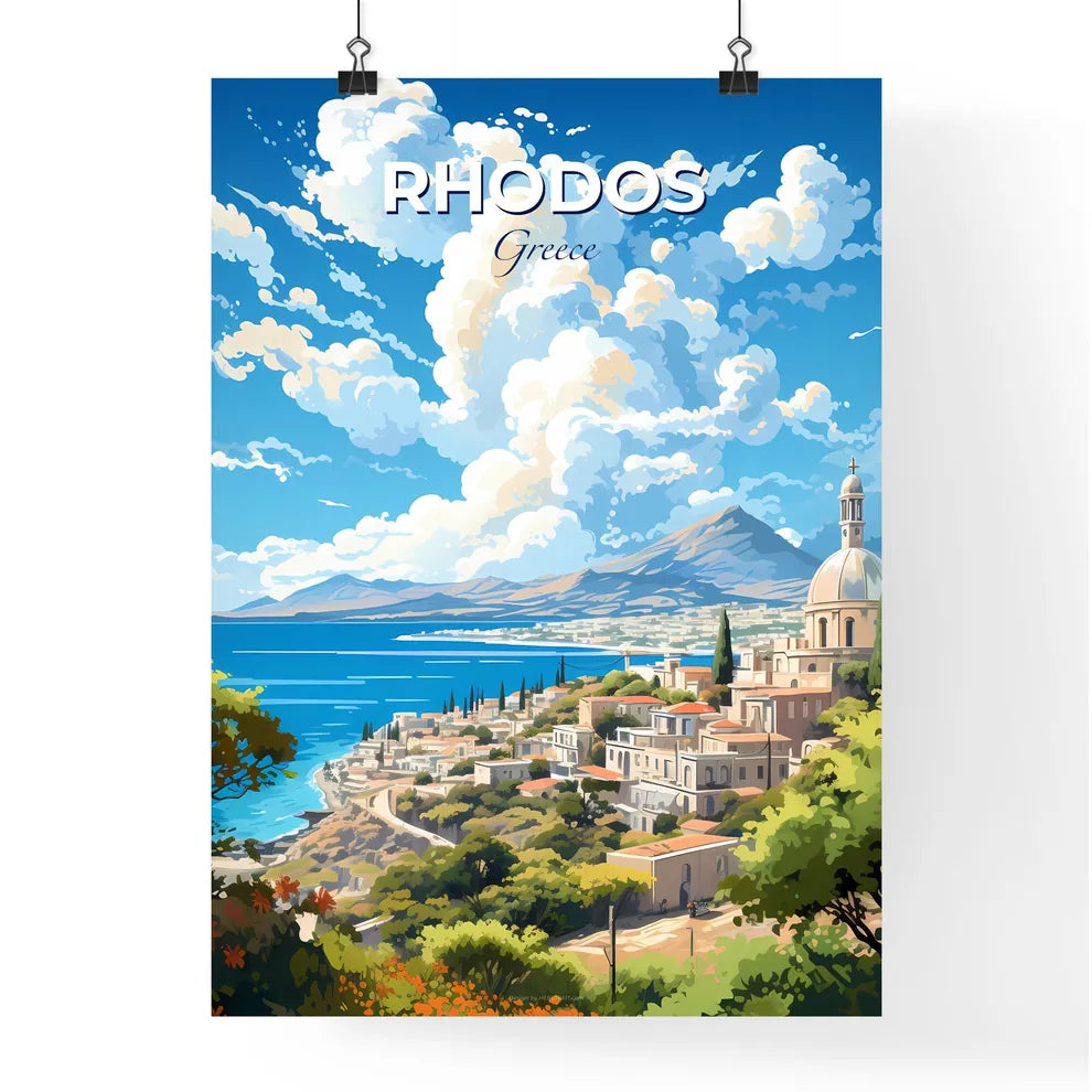 Rhodos Greece Skyline - A Landscape Of A Town By The Water - Customizable Travel Gift Default Title
