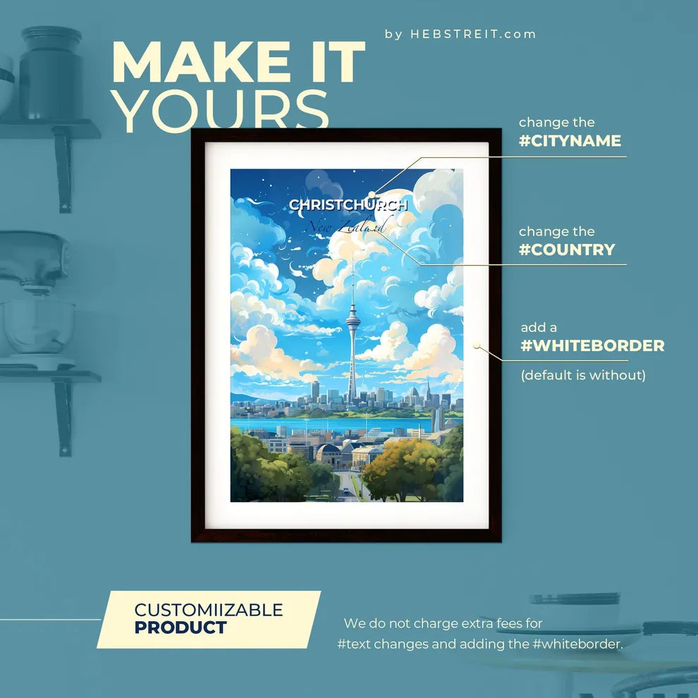 Christchurch New Zealand Skyline - A City Landscape With A Tall Tower And A Body Of Water - Customizable Travel Gift Default Title