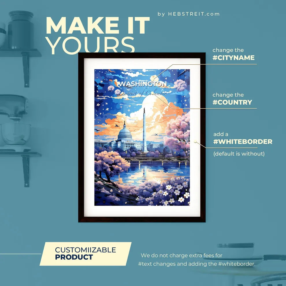 Washington DC Skyline - A Painting Of A Building With A Monument And A Body Of Water - Customizable Travel Gift Default Title