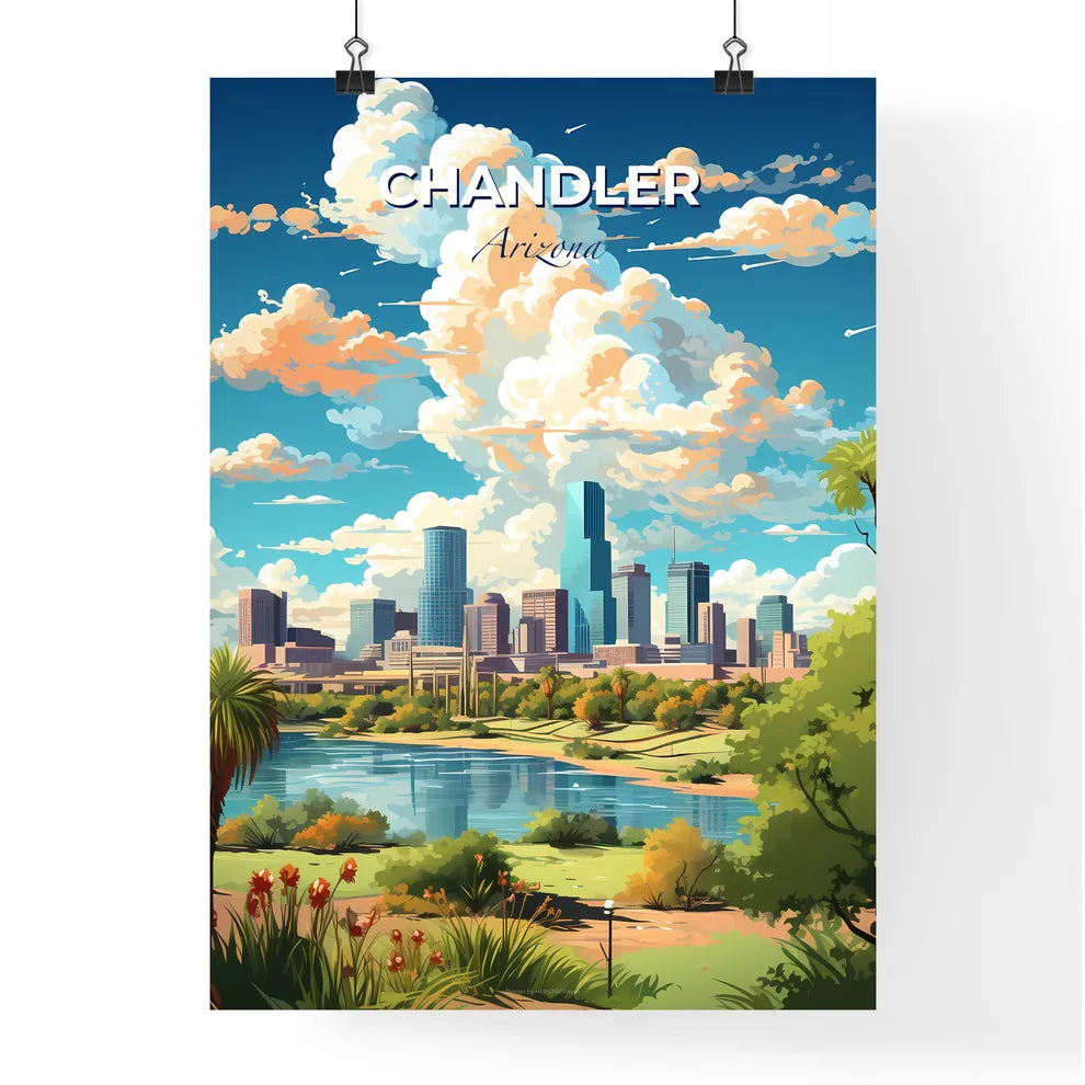 Chandler Arizona Skyline - A City Landscape With A River And Trees - Customizable Travel Gift Default Title