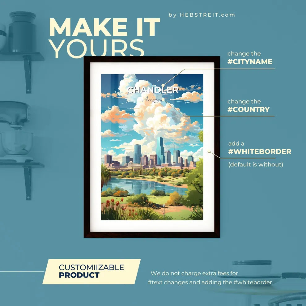 Chandler Arizona Skyline - A City Landscape With A River And Trees - Customizable Travel Gift Default Title