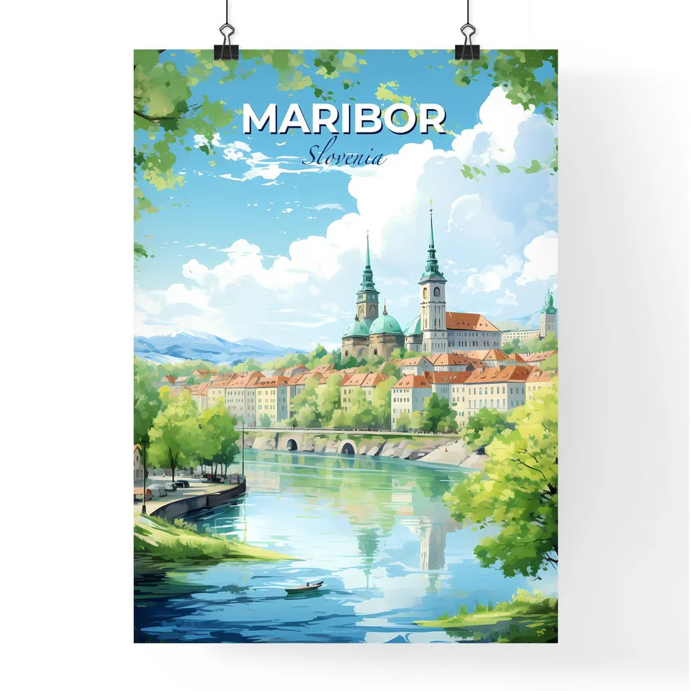 Maribor Slovenia Skyline - A River With Trees And Buildings In The Background - Customizable Travel Gift Default Title