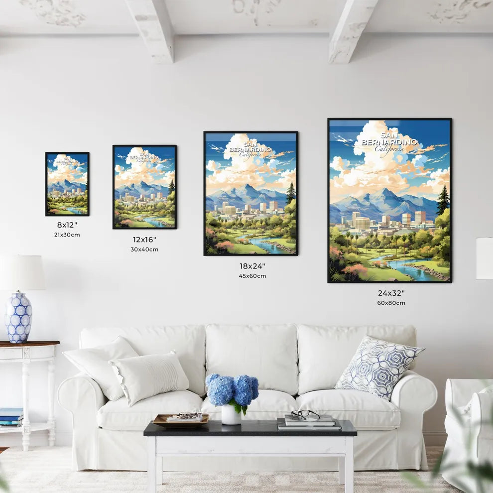 San Bernardino California Skyline - A Landscape Of A City With Trees And Mountains In The Background - Customizable Travel Gift Default Title