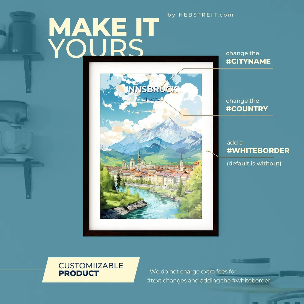 Innsbruck Austria Skyline - A Town With A River Running Through It - Customizable Travel Gift Default Title