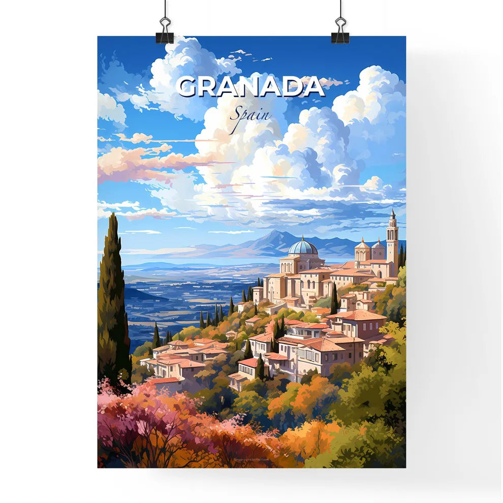 Granada Spain Skyline - A Landscape Of A Town With Trees And Mountains - Customizable Travel Gift Default Title