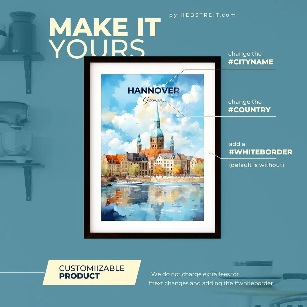 Hannover Germany Skyline - A Watercolor Painting Of A Castle And A Boat - Customizable Travel Gift Default Title