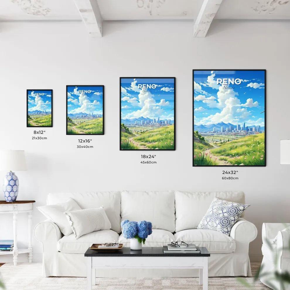 Reno Nevada Skyline - A Grassy Hill With A City In The Background - Customizable Travel Gift Default Title