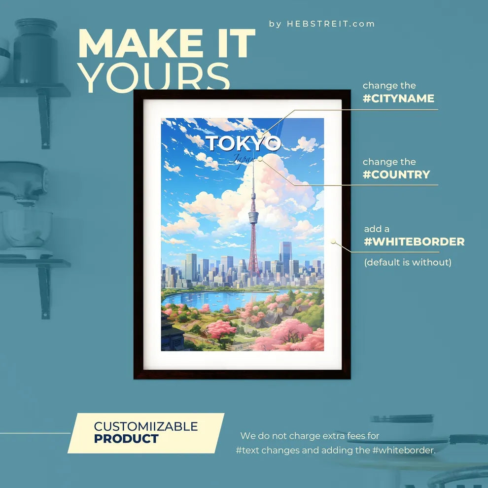 Tokio Skyline - A City Landscape With A Lake And A Tower - Customizable Travel Gift Default Title