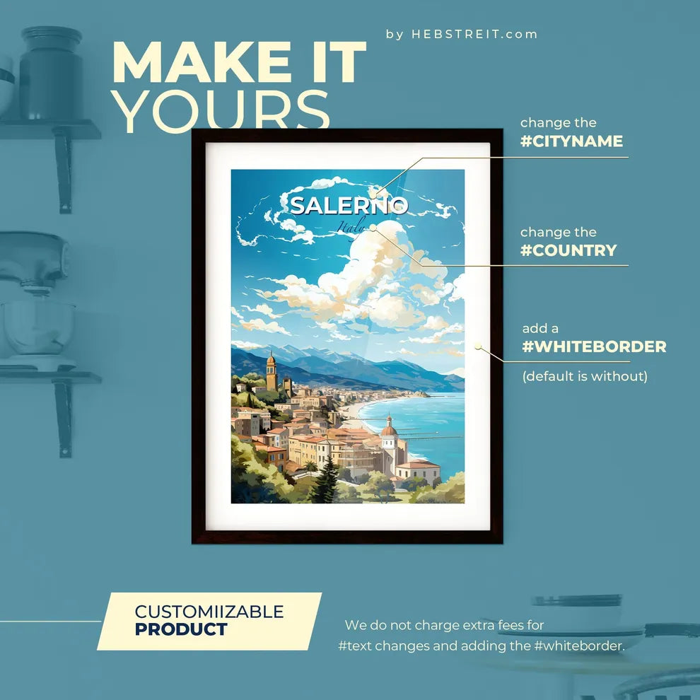 Salerno Italy Skyline - A City By The Sea - Customizable Travel Gift Default Title