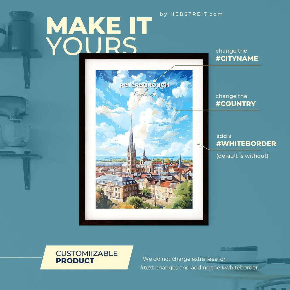 Peterborough England Skyline - A City With A Tall Spire - Customizable Travel Gift Default Title