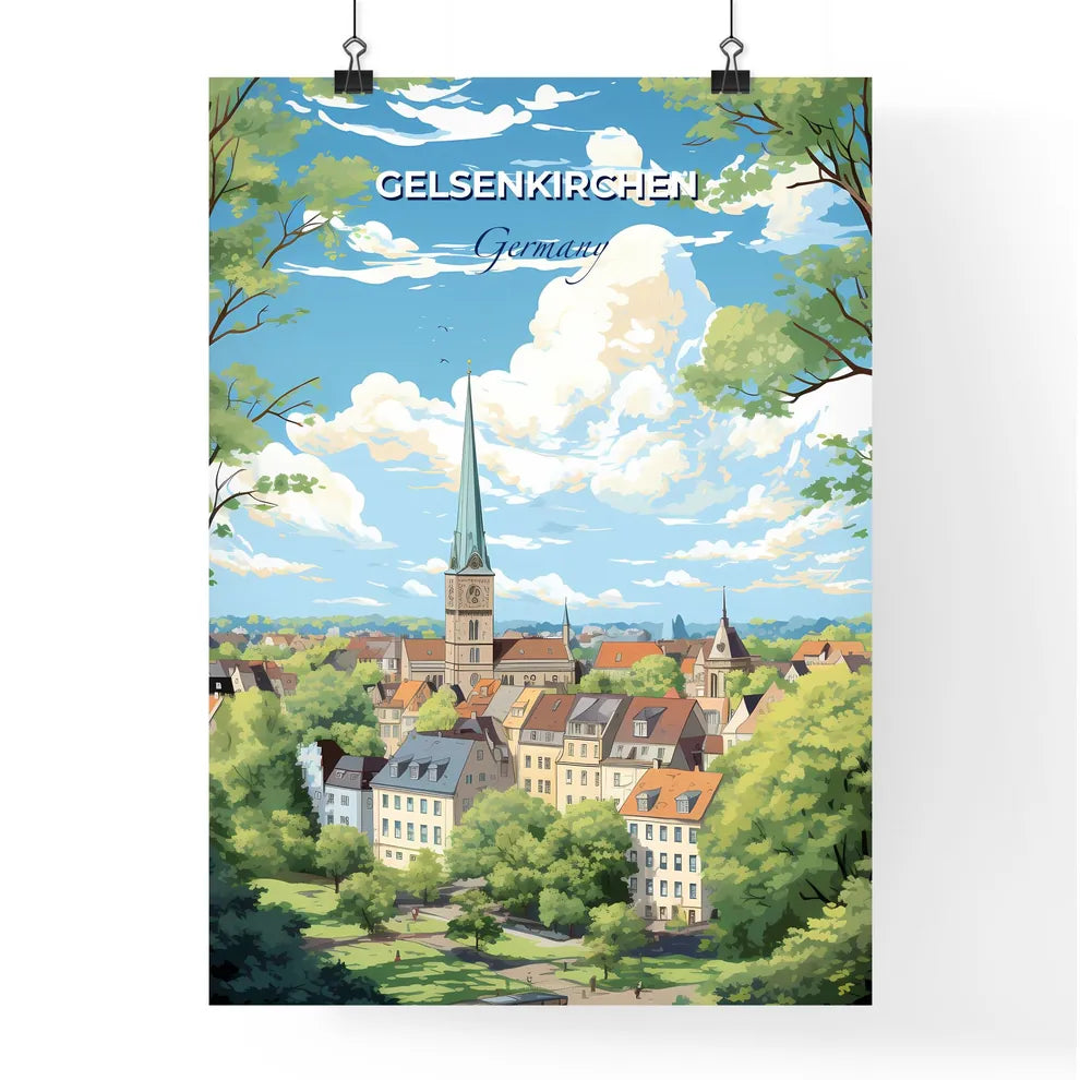 Gelsenkirchen Germany Skyline - A City With A Steeple And Trees - Customizable Travel Gift Default Title