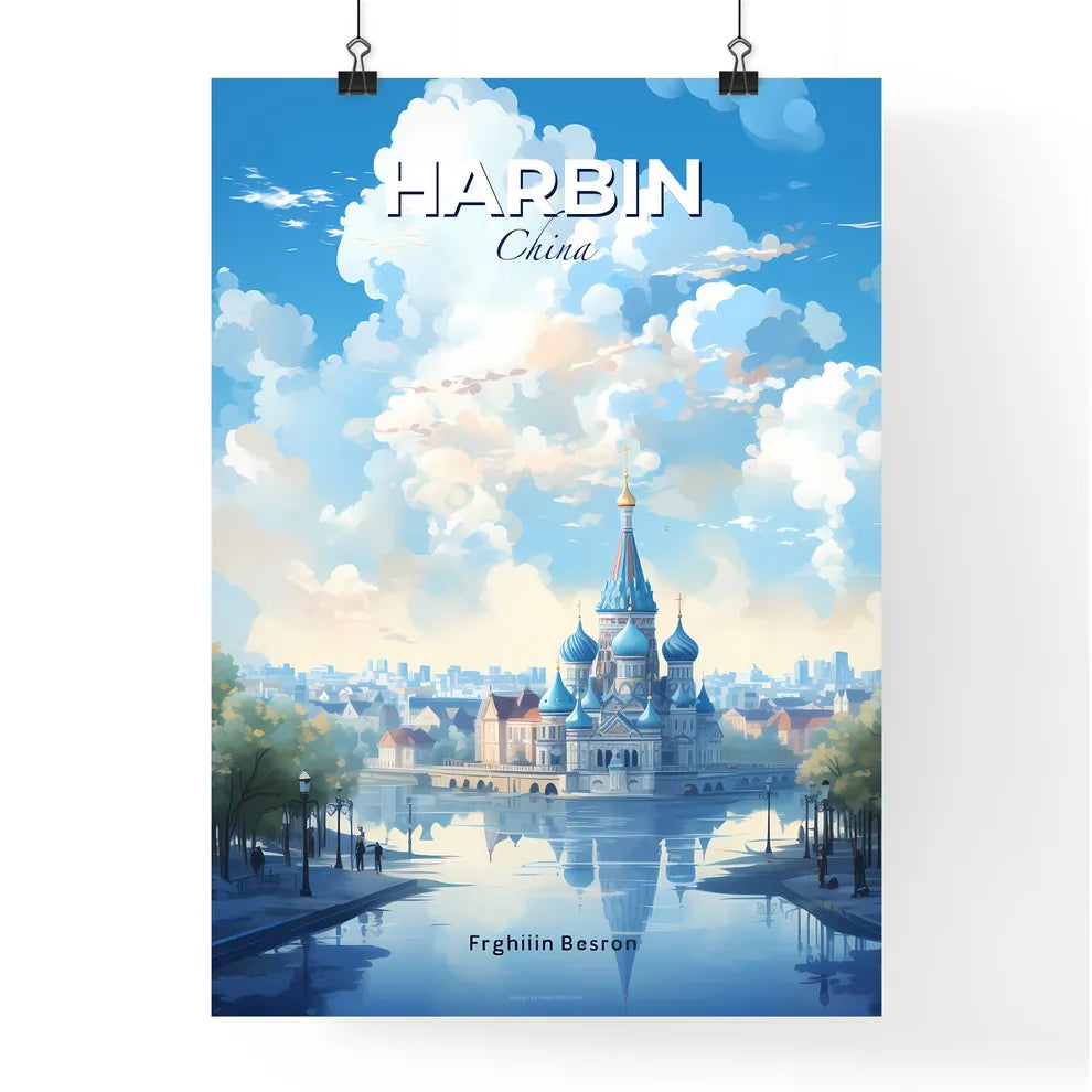 Harbin China Skyline - A Castle With Blue Domes And A River In Front - Customizable Travel Gift Default Title