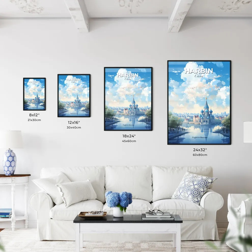 Harbin China Skyline - A Castle With Blue Domes And A River In Front - Customizable Travel Gift Default Title