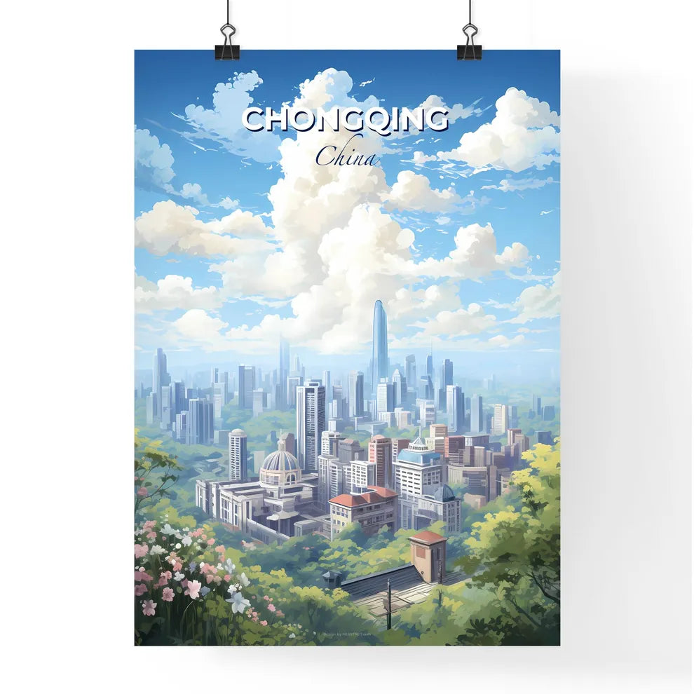 Chongqing China Skyline - A City Landscape With Trees And Clouds - Customizable Travel Gift Default Title