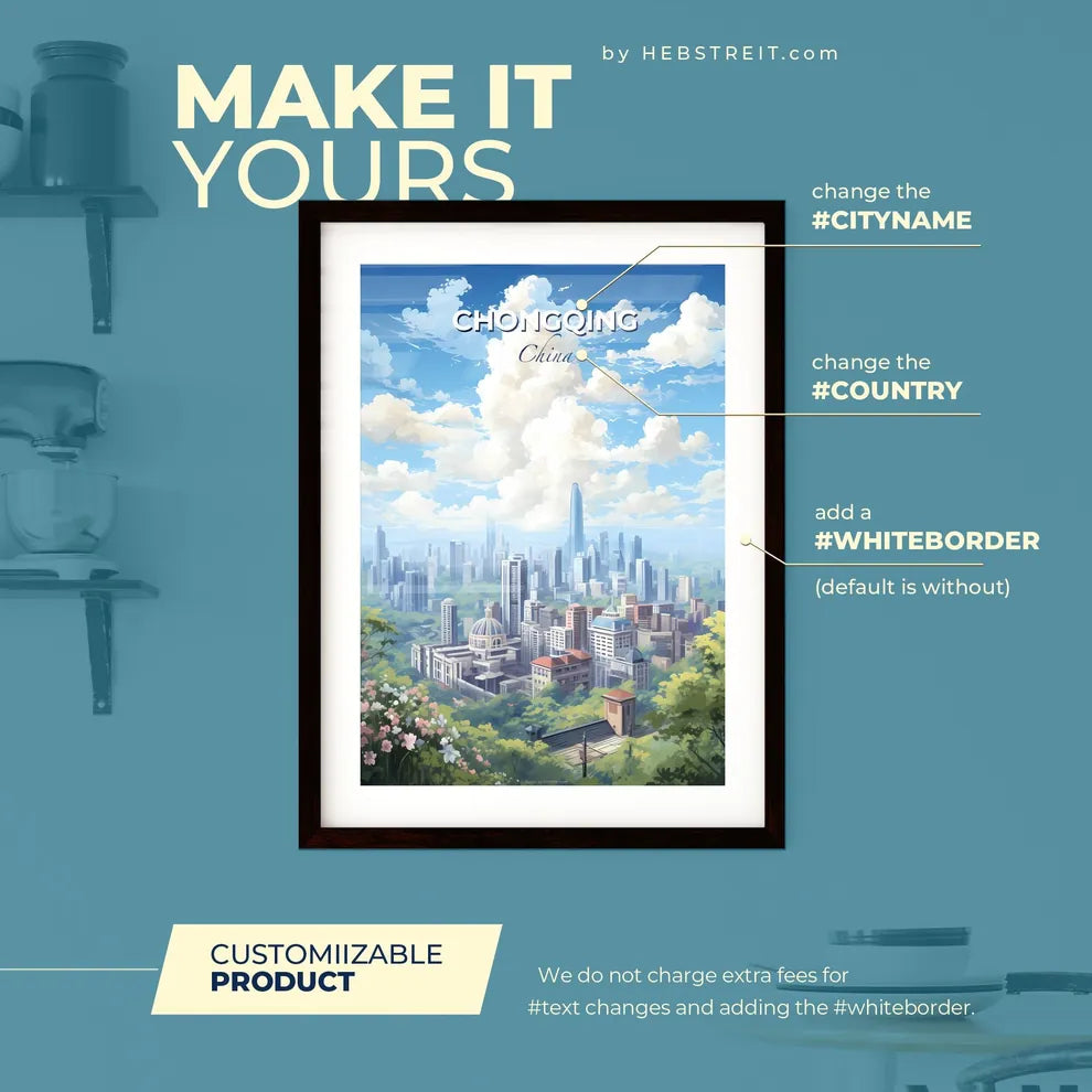 Chongqing China Skyline - A City Landscape With Trees And Clouds - Customizable Travel Gift Default Title