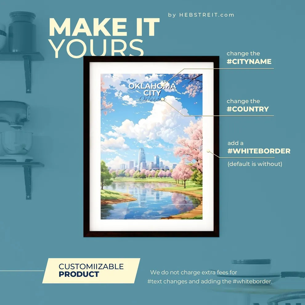 Oklahoma City Oklahoma Skyline - A Water Body With Trees And A City In The Background - Customizable Travel Gift Default Title