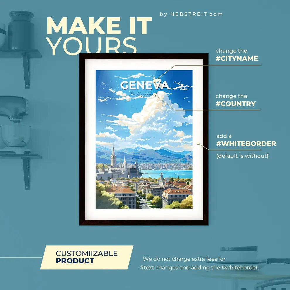 Geneva Switzerland Skyline - A City With A Lake And Mountains - Customizable Travel Gift Default Title