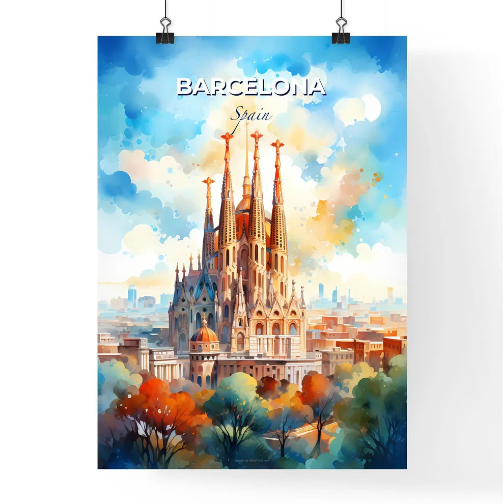Barcelona Spain Skyline - A Painting Of A Castle - Customizable Travel Gift Default Title