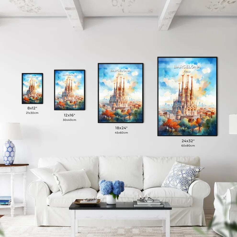 Barcelona Spain Skyline - A Painting Of A Castle - Customizable Travel Gift Default Title