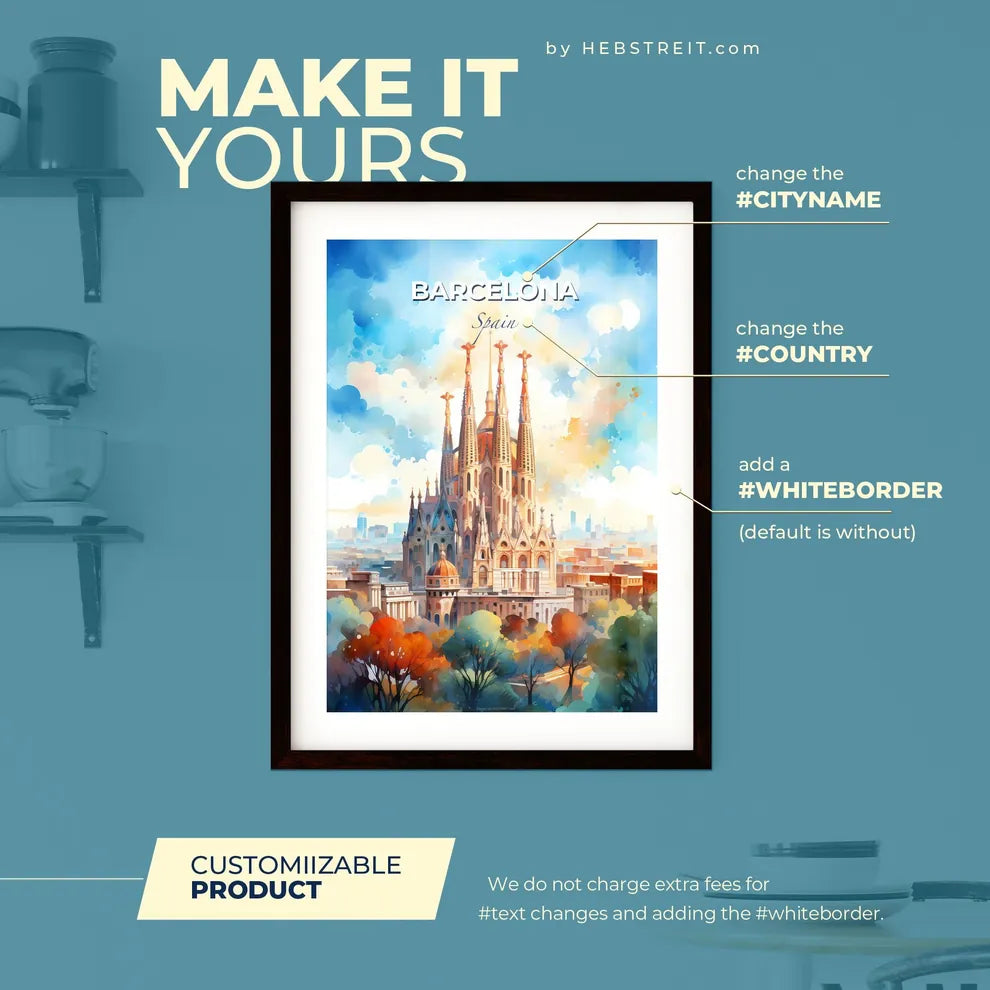 Barcelona Spain Skyline - A Painting Of A Castle - Customizable Travel Gift Default Title