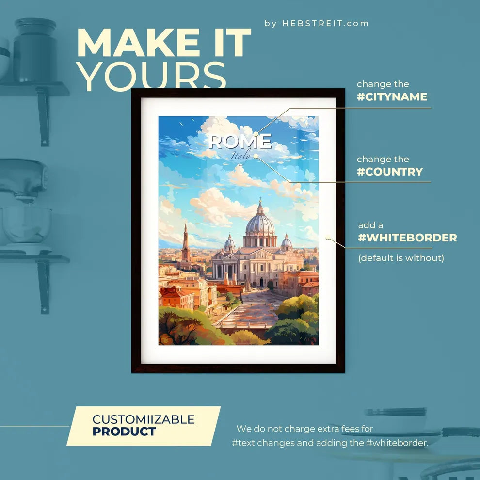 Rome Italy Skyline - A Large Building With A Dome And A Street In Front Of It - Customizable Travel Gift Default Title