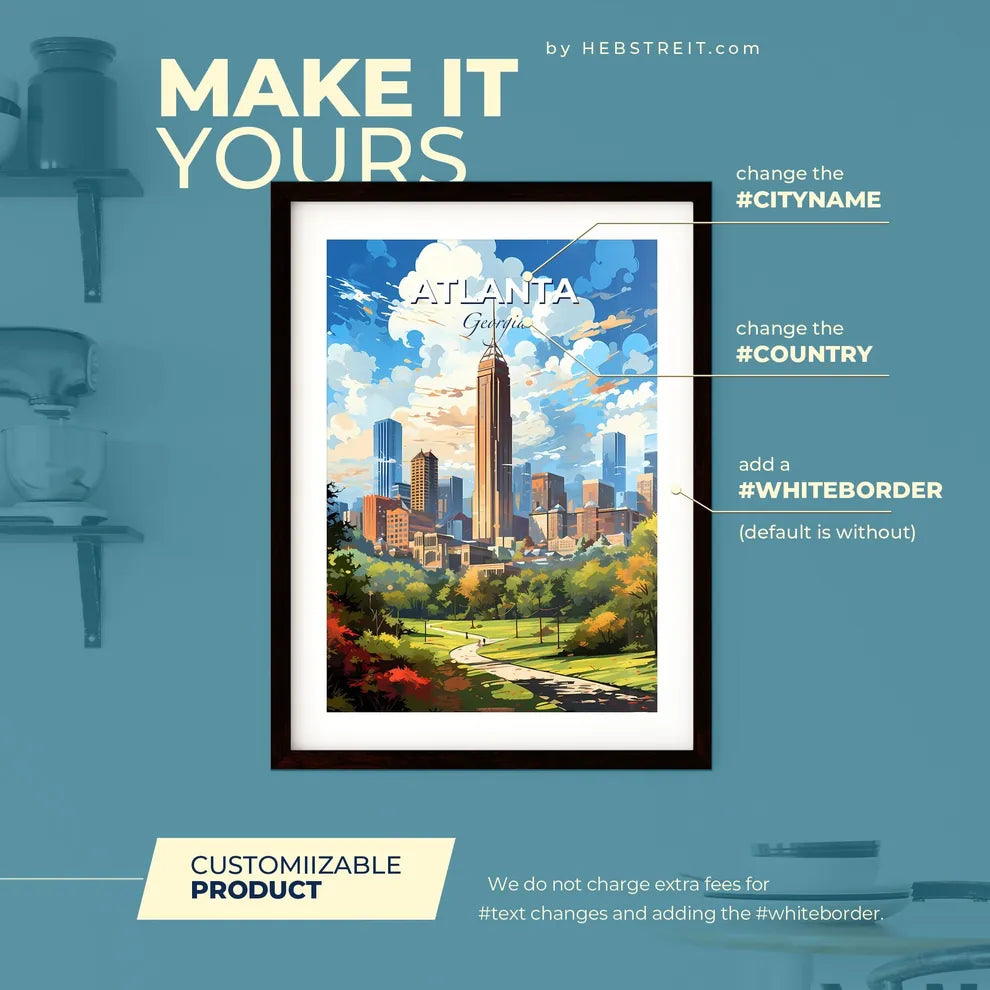 Atlanta Georgia Skyline - A City Landscape With Trees And A Tall Tower - Customizable Travel Gift Default Title