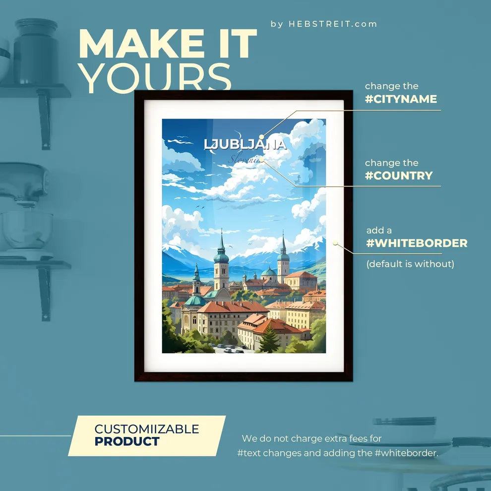 Ljubljana Slovenia Skyline - A City With Many Towers And Mountains In The Background - Customizable Travel Gift Default Title