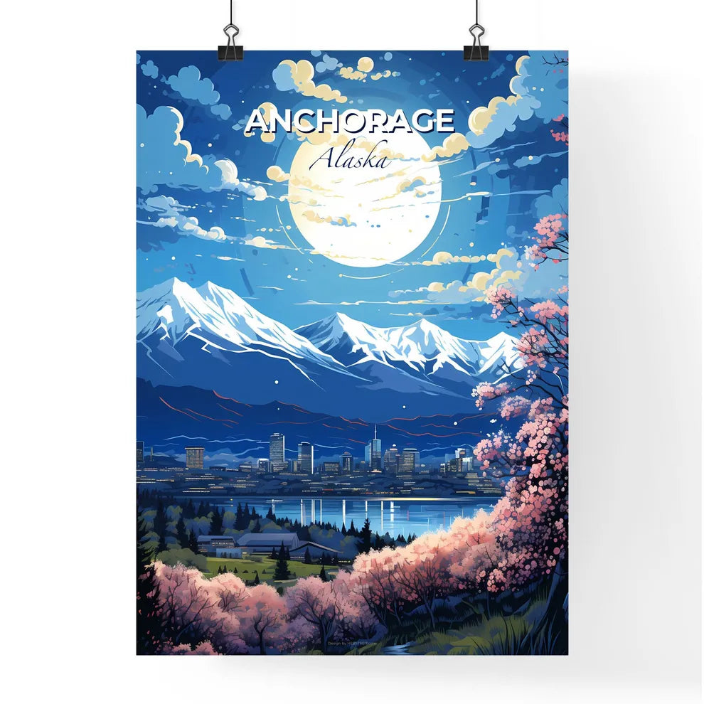Anchorage Alaska Skyline - A Full Moon Over A City - Customizable Travel Gift Default Title