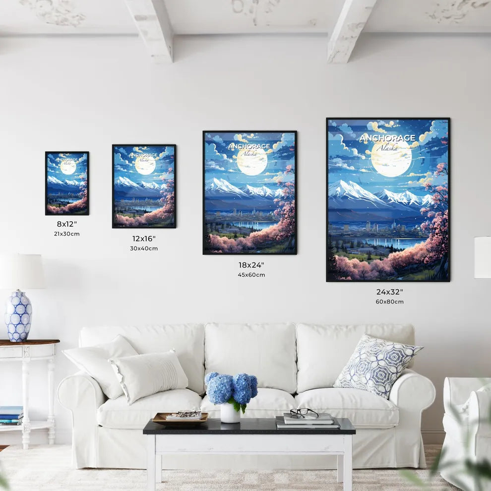 Anchorage Alaska Skyline - A Full Moon Over A City - Customizable Travel Gift Default Title