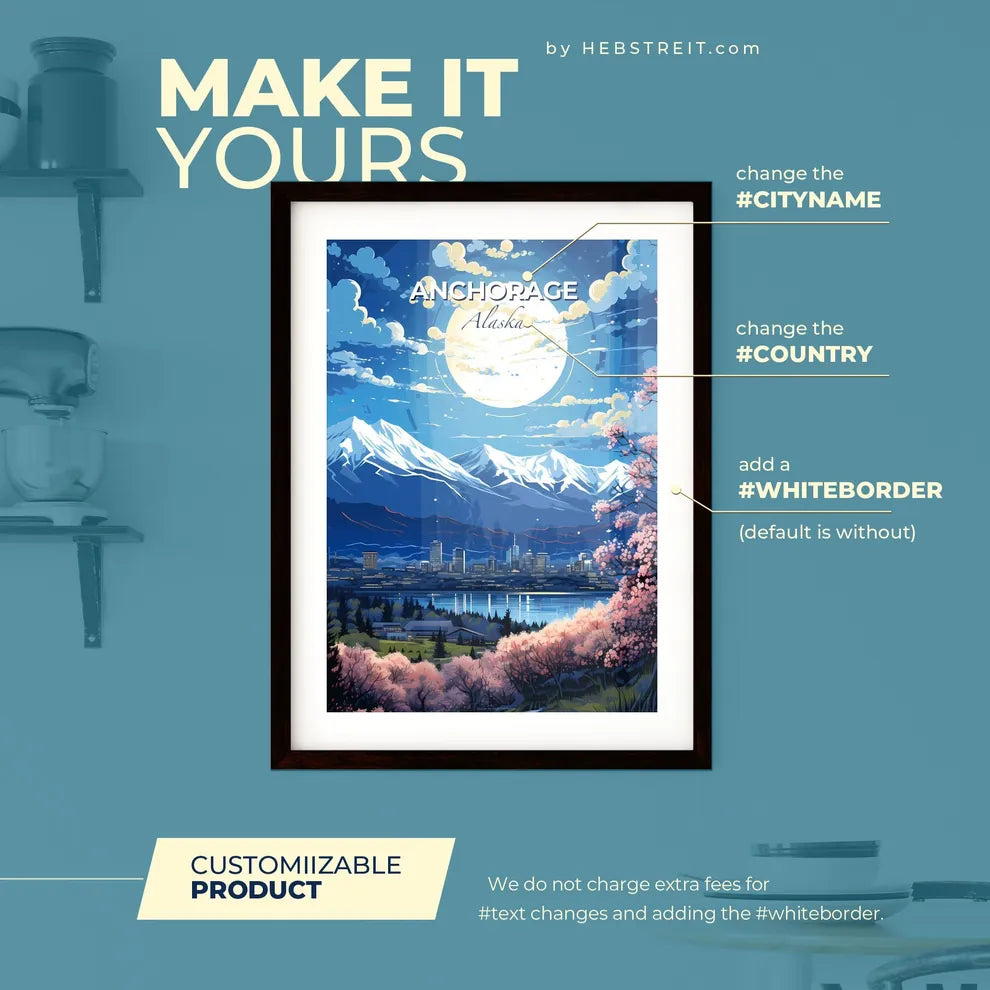 Anchorage Alaska Skyline - A Full Moon Over A City - Customizable Travel Gift Default Title