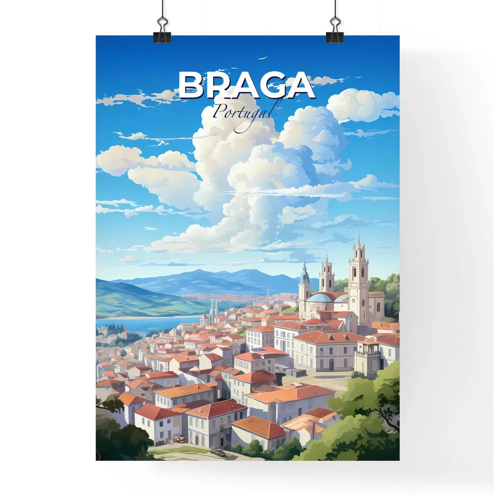 Braga Portugal Skyline - A City With Red Roofs And A Church - Customizable Travel Gift Default Title