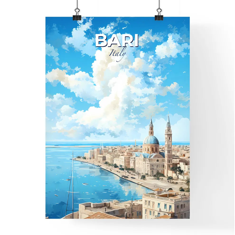 Bari Italy Skyline - A City With A Body Of Water And A Blue Sky With Clouds - Customizable Travel Gift Default Title