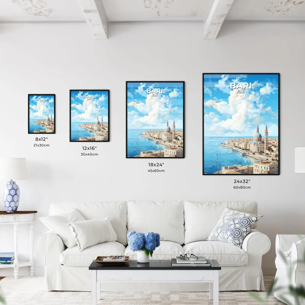 Bari Italy Skyline - A City With A Body Of Water And A Blue Sky With Clouds - Customizable Travel Gift Default Title