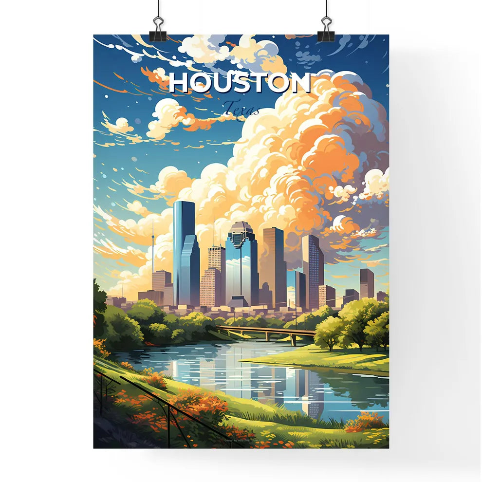Houston Skyline - A City Landscape With A River And Trees - Customizable Travel Gift Default Title