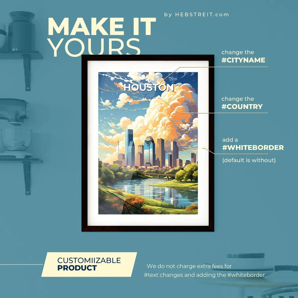 Houston Skyline - A City Landscape With A River And Trees - Customizable Travel Gift Default Title