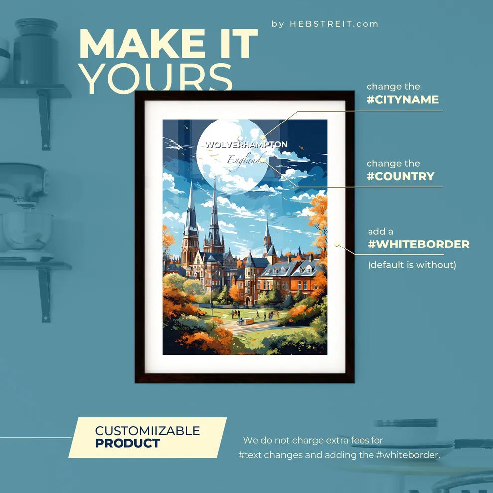 Wolverhampton England Skyline - A Large Building With Towers And Trees In Front Of It - Customizable Travel Gift Default Title