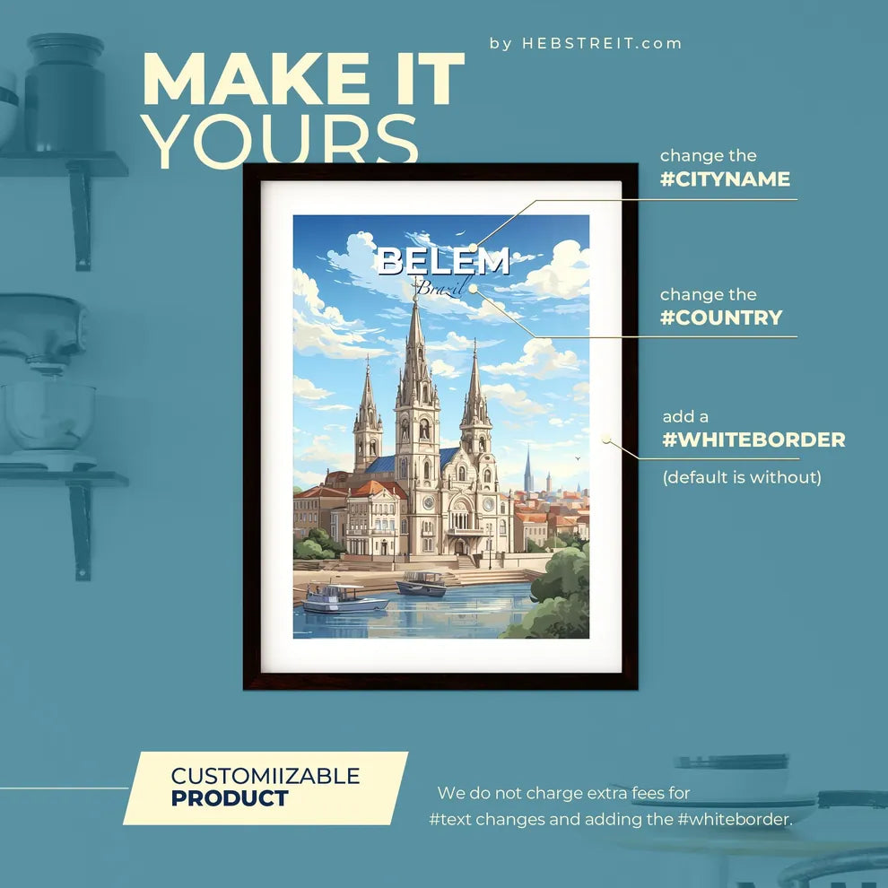 Belem Brazil Skyline - A Large Building With Towers And A River In Front - Customizable Travel Gift Default Title