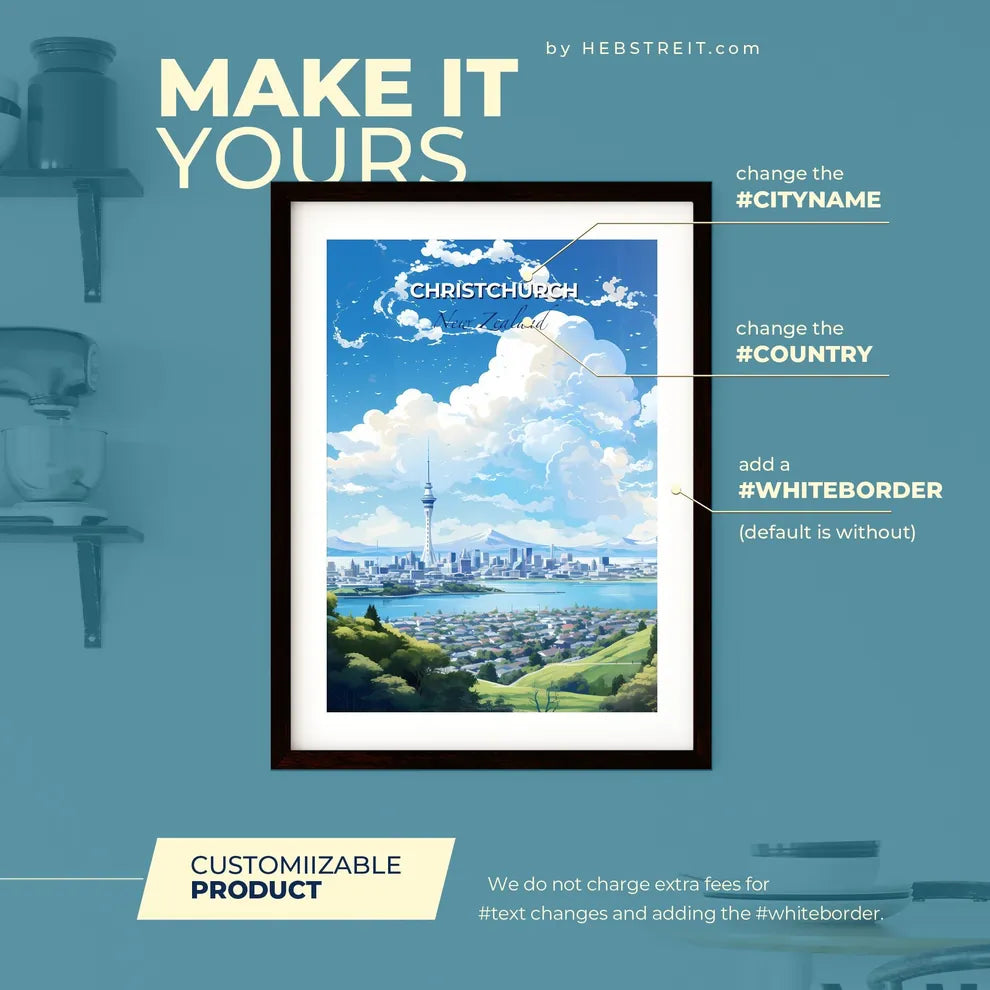 Christchurch New Zealand Skyline - A City Landscape With A Tall Tower And A Body Of Water - Customizable Travel Gift Default Title